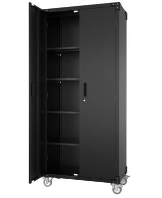 71 Inch Storage Metal Cabinet with 4 Shelves, Adjustable Feet and Lock for Pantry Garage Craft Bedroom Office Shop
