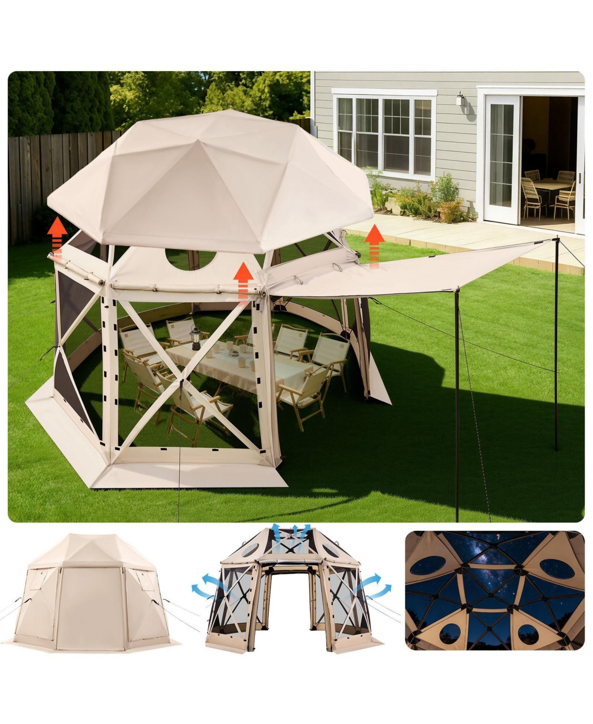 Cozito Pop Up Gazebo Screen Tent, 12 x 12 feet 13-Sided Spherical Canopy