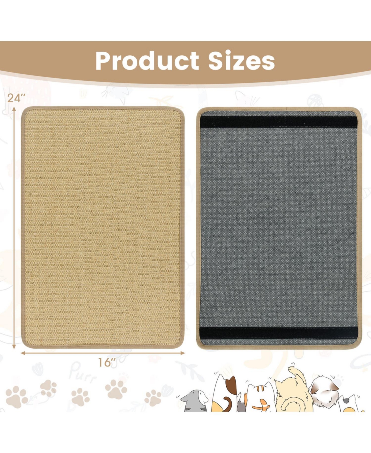 Cozito 24 x 16 in 6 Piece Cat Scratcher Mat Set with Sisal Pads
