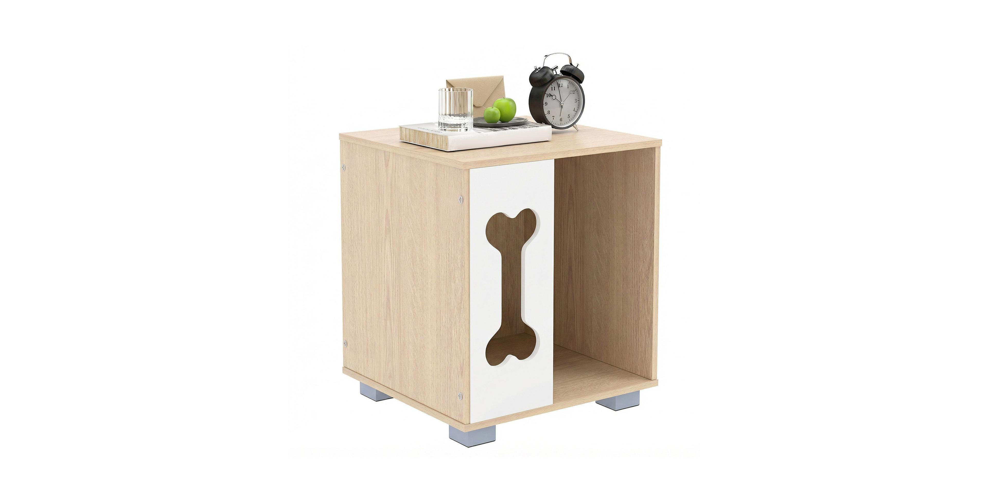 Cozito Cat Bed Side Table Wooden Cat Condo with Bone-Shape Window and Metal Legs