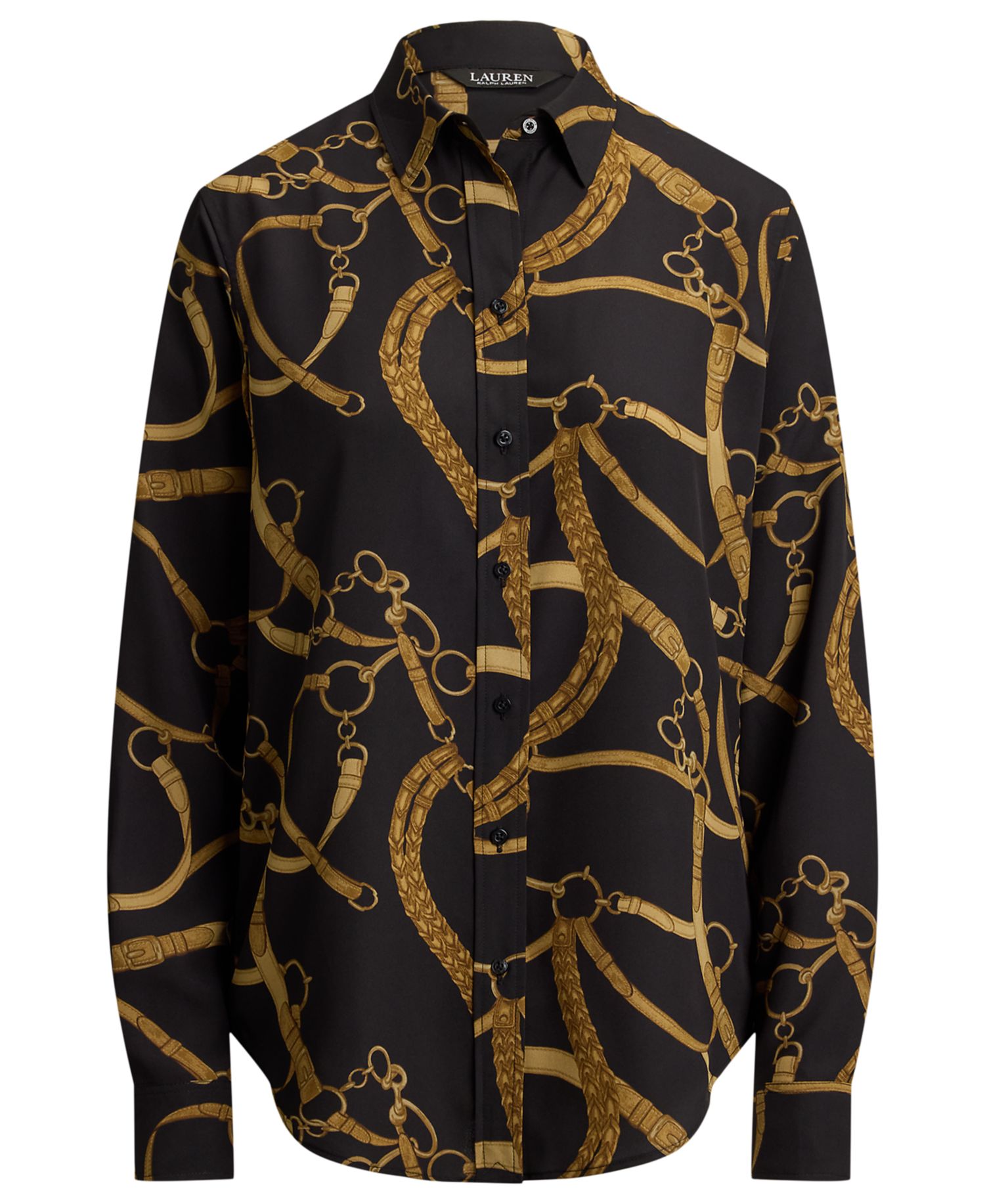 Petite Classic-Fit Belting-Print Crepe Shirt
