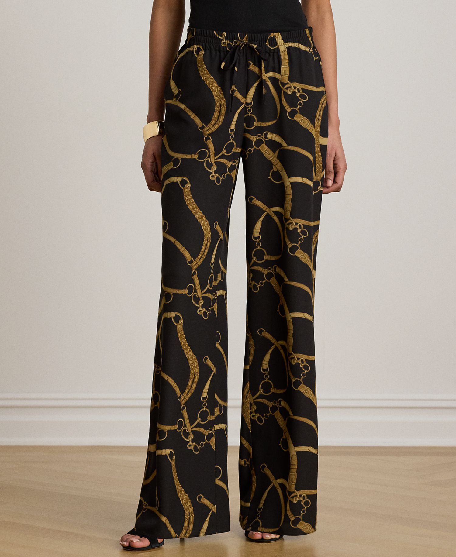 Women's Belting-Print Wide-Leg Pants