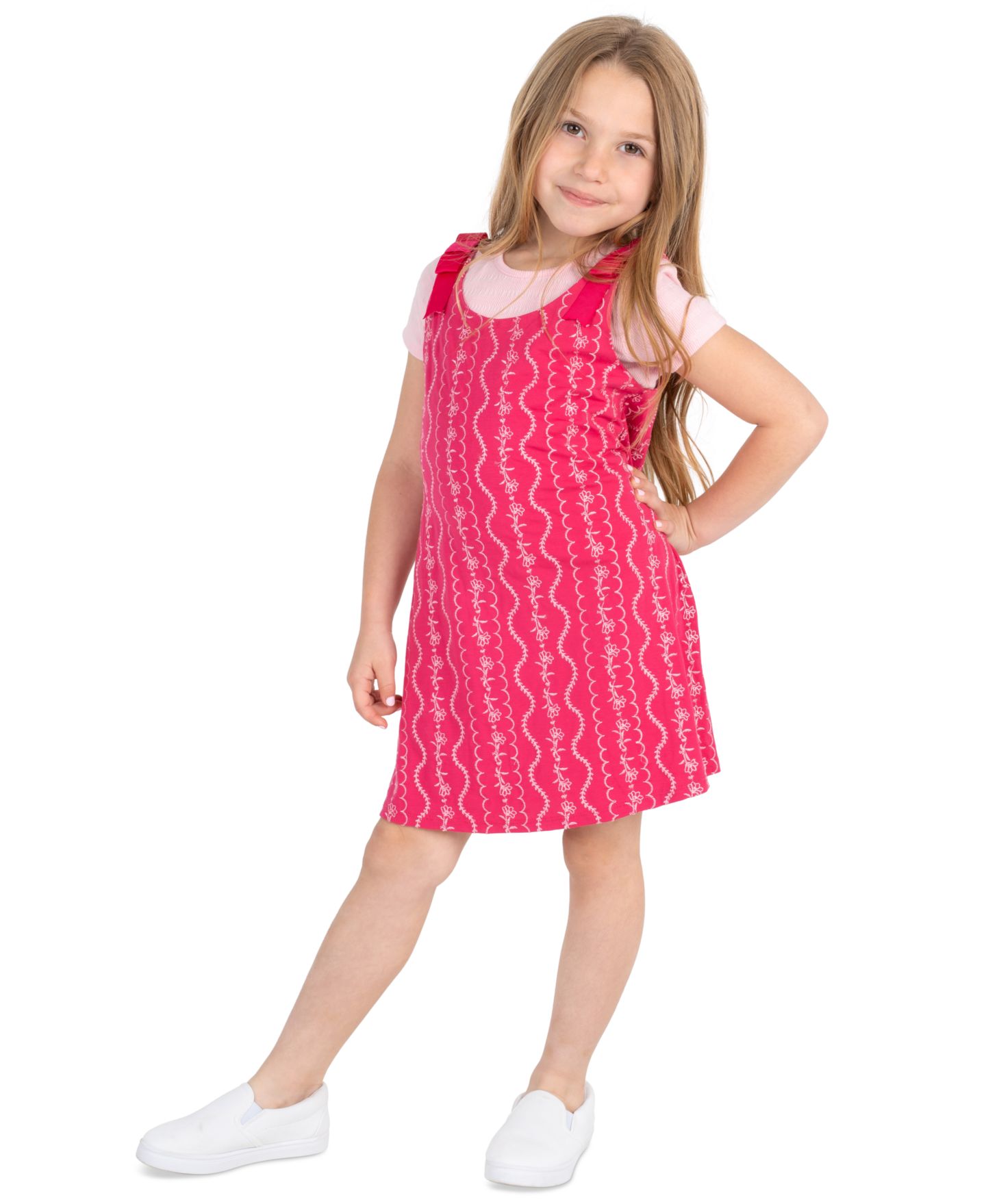 Комплекты Rare Editions Short-Sleeve Top and Jumper, 2-Piece Set для девочек, цвет: Розовый — фото 1