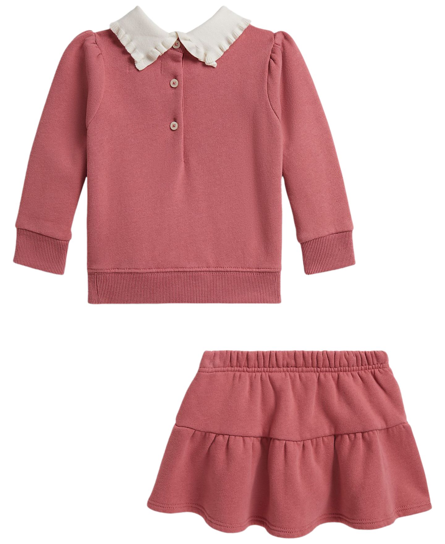 Детский комплект Polo Ralph Lauren для девочки: флисовый цветочный свитшот и юбка, цвет: Холщовый розовый — фото 2