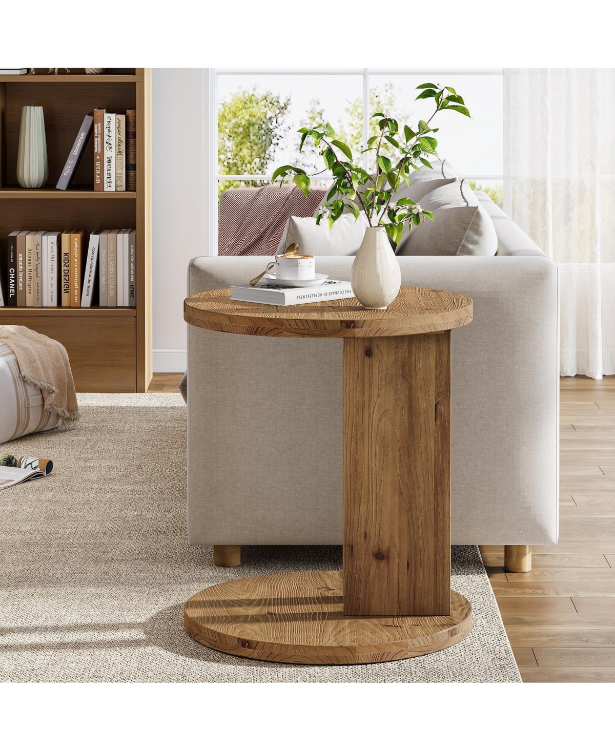 Slickblue Modern Solid Wood End Table with C Shaped Space Saving Design