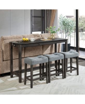 4-Piece Bar Table Set with Power Outlet, 3 Stools for Living Room and Dining Room