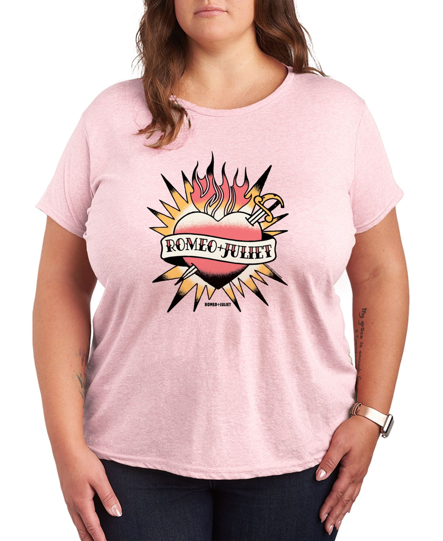 Plus Size William Shakespeare’s Romeo + Juliet Heart Tattoo Graphic T-Shirt
