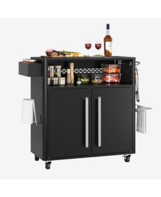 Stainless Steel Kitchen Cart with Storage Cabinet, Include Hooks, Spice Rack