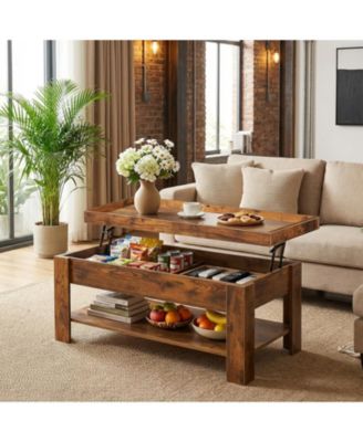 Lift Top Coffee Table with Hidden Storage, Modern Rising Tabletop Desk for Small Spaces, Wood Center Table with Large Compartment and Shelf