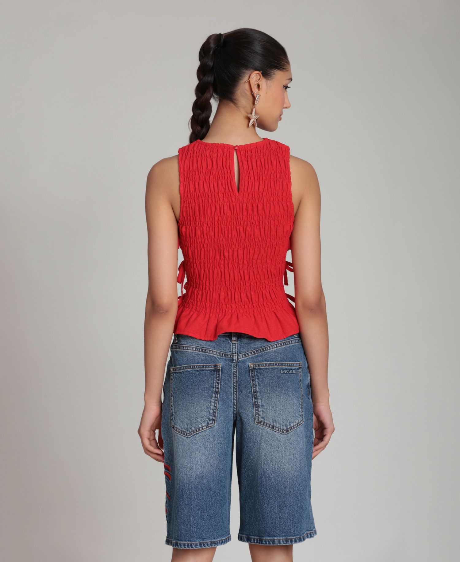 Women's Ruched Side-Tie Crewneck Top