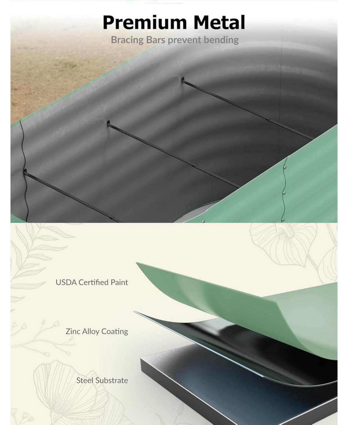 Xo Oval Raised Garden Bed, 0.6mm Galvanized Steel Planter Box, Weatherproof Outdoor Garden Bed for Vegetables Herbs Flowers