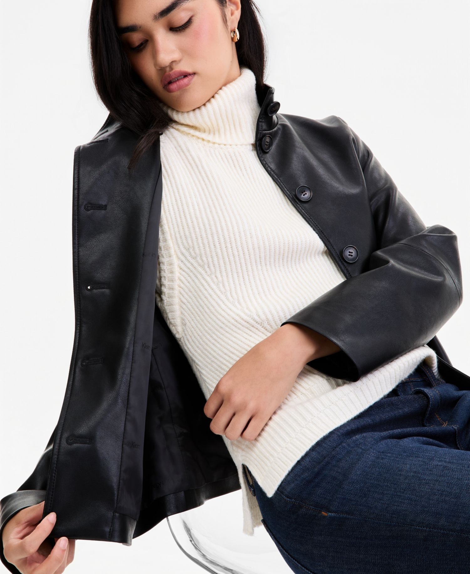 Women's Faux Leather Button Up Jacket, Created for Macy's