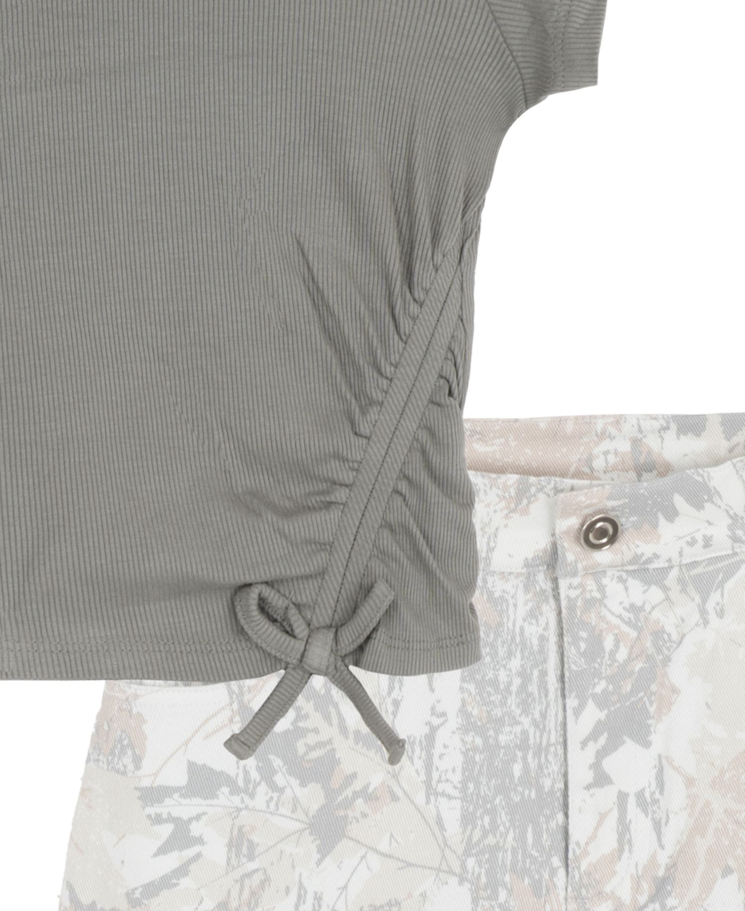 Girls' 7-12 Rib Knit T-Shirt and Printed Twill Pants, 2-Piece Set