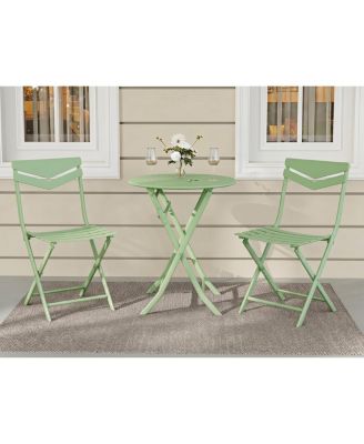 3-Piece Folding Patio Bistro Set with Round Table and 2 Chairs, Space-Saving Metal Outdoor/Indoor Furniture for Balcony