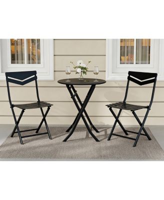 3-Piece Folding Patio Bistro Set with Round Table and 2 Chairs, Space-Saving Metal Outdoor/Indoor Furniture for Balcony