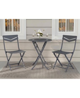 3-Piece Folding Patio Bistro Set with Round Table and 2 Chairs, Space-Saving Metal Outdoor/Indoor Furniture for Balcony