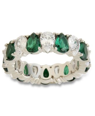 Sterling Silver Pear Cut Emerald Cubic Zirconia Celebration Band Ring