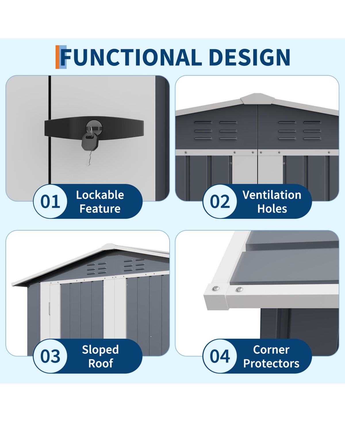 gaomon Outdoor Storage Shed, Metal Garden Tool Shed with Lockable Door & Vents, Weatherproof Backyard for Tools Lawn Equipment