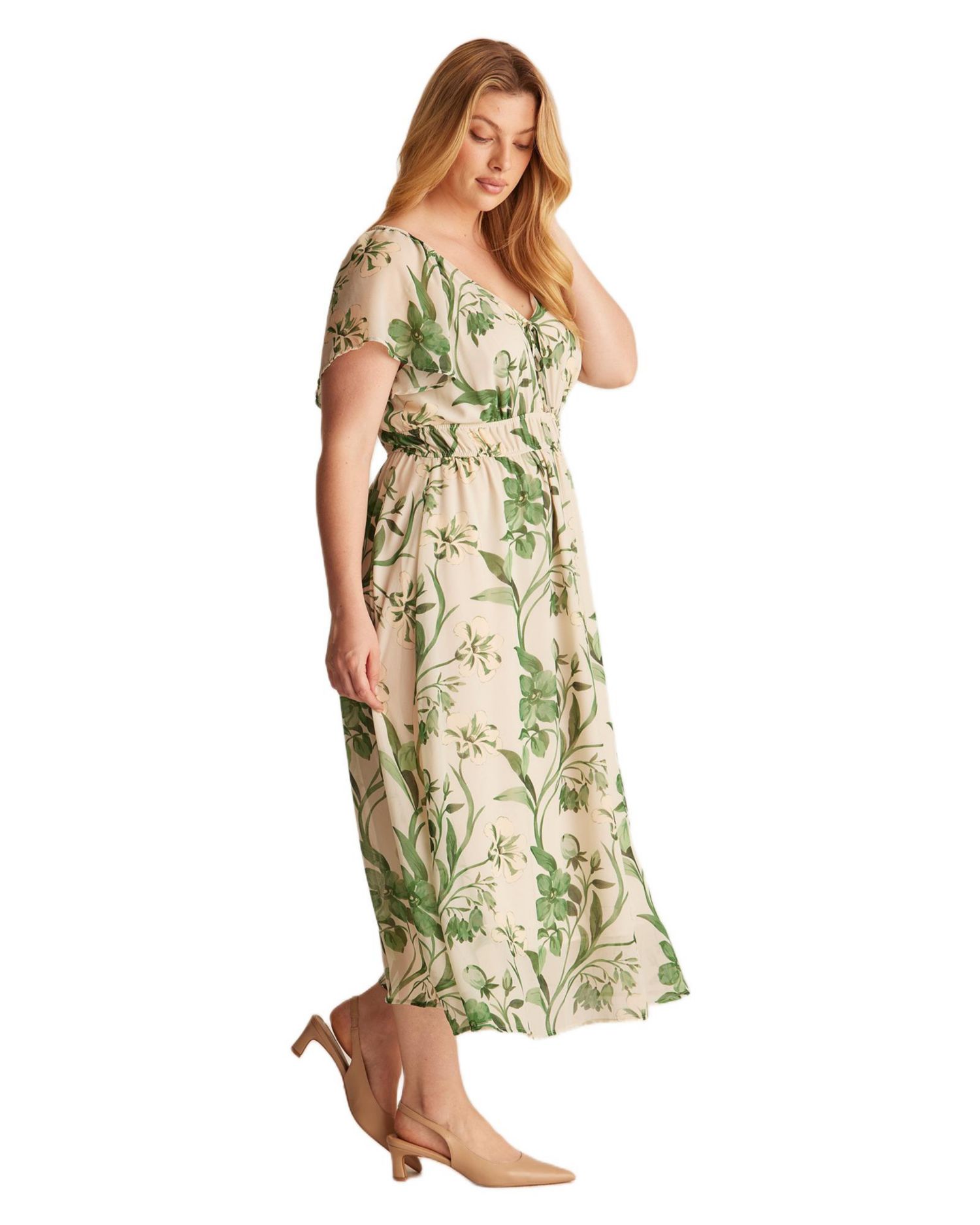Women's Anaya Petal Flutter Sleeve Summer Midi Dress