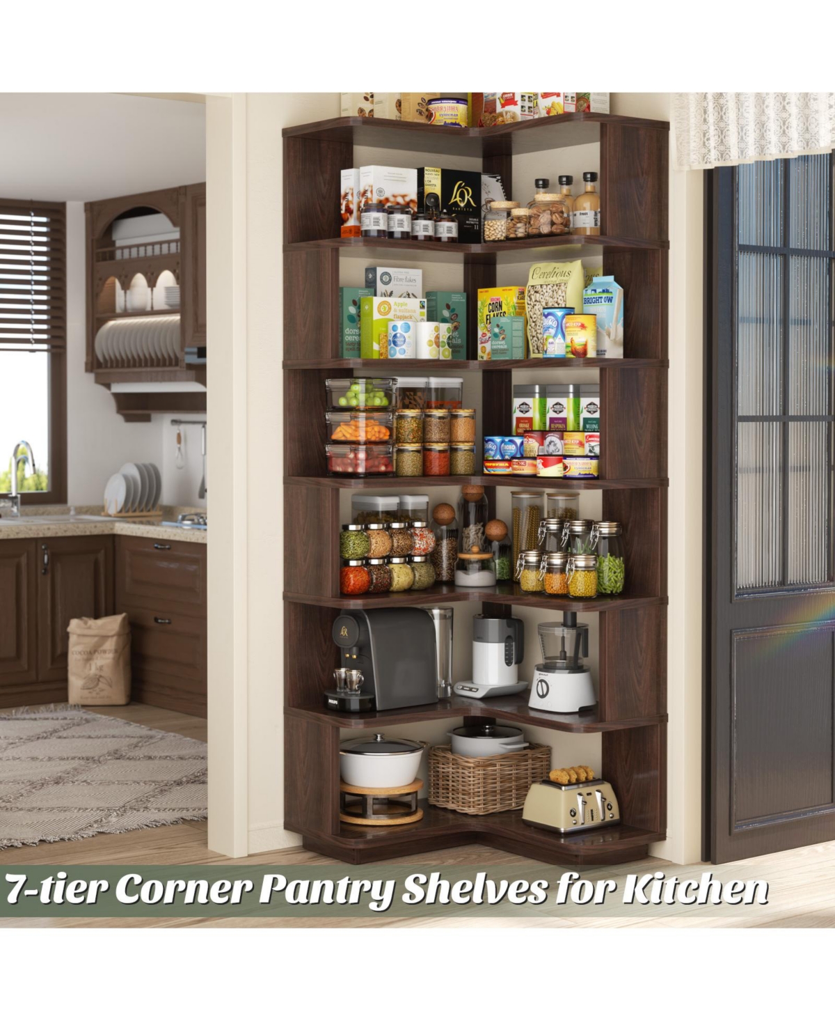 Aheaplus 6-Tier Corner Bookshelf, Space-saving Bookcase Display Storage Shelf