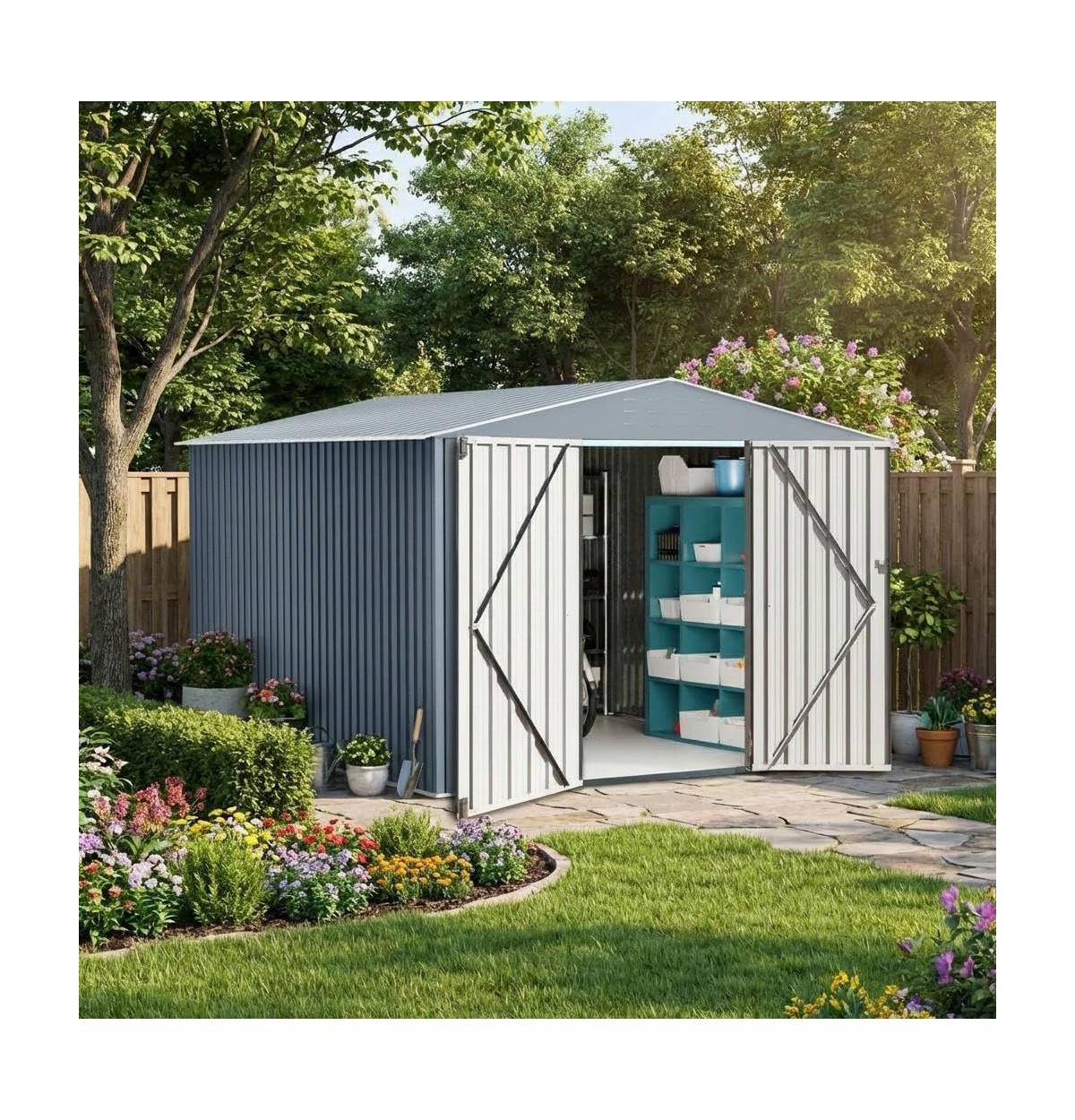 gaomon Metal Shed, Outdoor Garden Tool Storage Shed with Lockable Doors, Large Metal Shed with Sturdy Frame Structure, for Backyard Patio