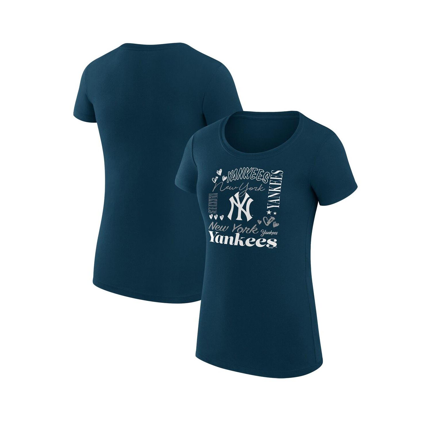 Women's Navy New York Yankees Super-Slim Fit Lightweight Collage Team Graphic Crew Neck T-Shirt