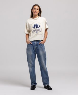 Mitchell Ness Women's Cream New York Yankees Cooperstown Yacht Rock Boxy Cropped T-Shirt
