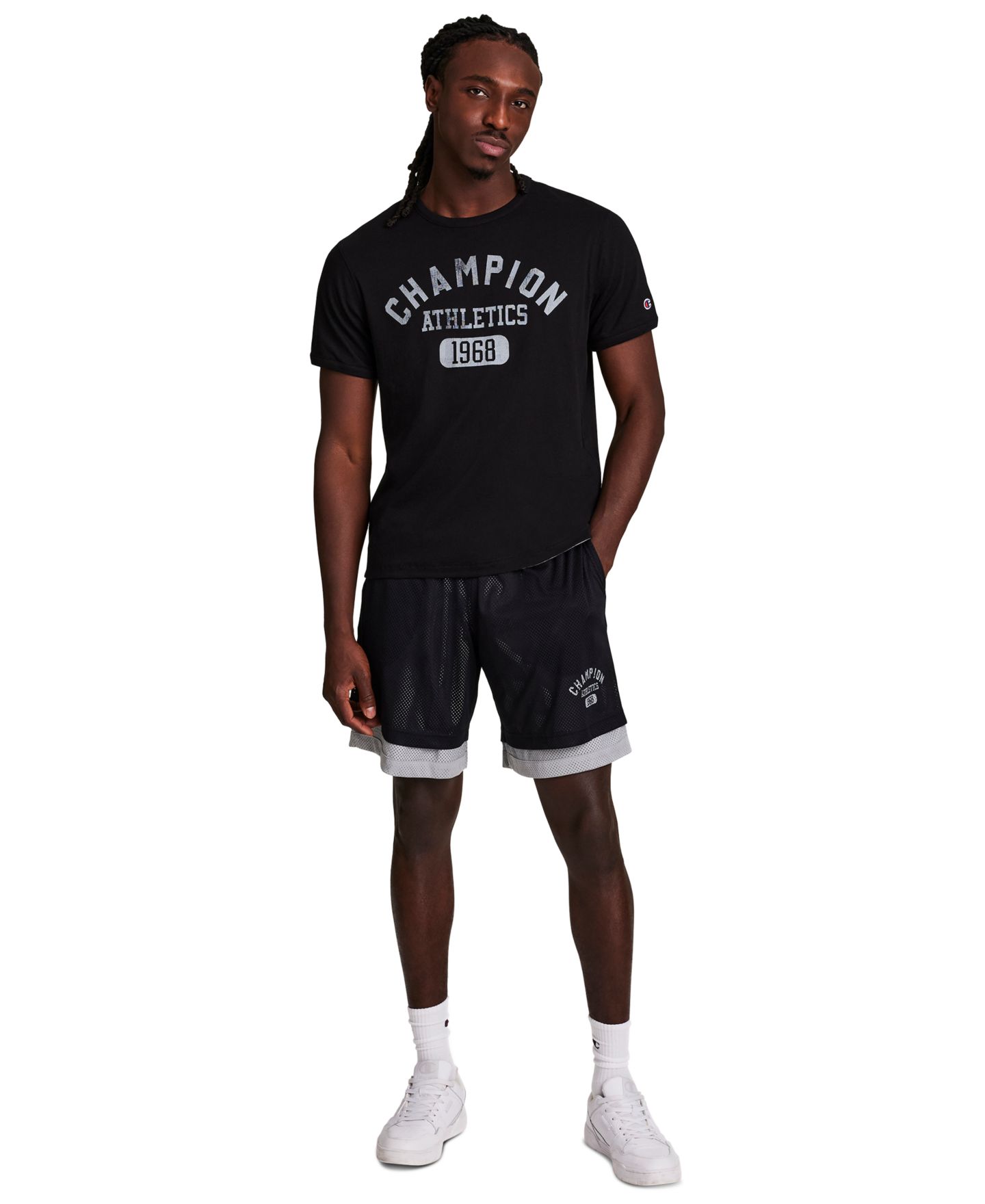 Мужские шорты Champion Double Layer Athletics Graphic, цвет: Чёрный / Серый — фото 2