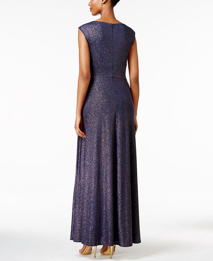 tahari asl cowl neck metallic gown