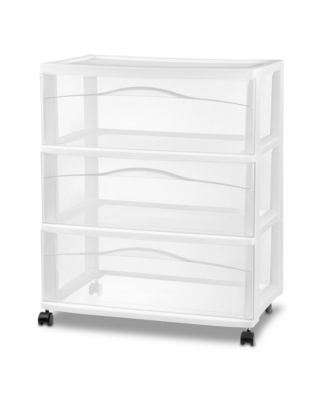 Wide 3 Drawer Storage Cart, Plastic Rolling Organizer, Frame