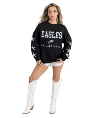 Women's Black Philadelphia Eagles Velocity Relaxed Rhinestone Pullover Sweatshirt