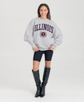 Women's Ash Illinois Fighting Illini Oversized Tradition Refined Premium Fleece Sweatshirt