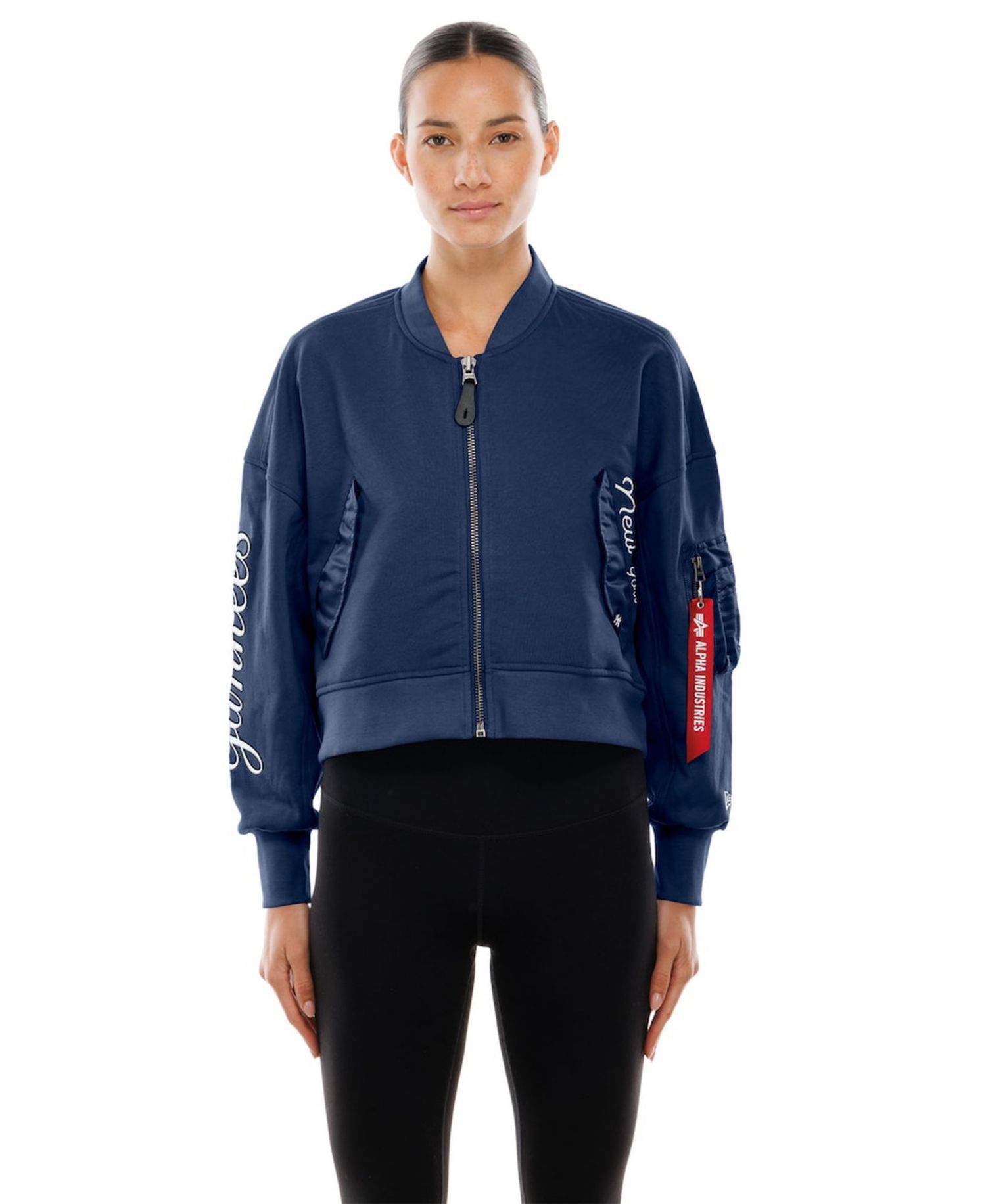 X Alpha Industries Women's Navy New York Yankees Cropped Full-Zip Jacket