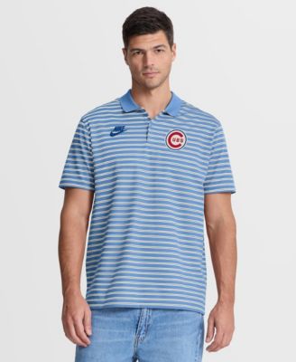 Men's Light Blue Chicago Cubs Cooperstown Collection Dri-FIT Victory Striped Polo Shirt