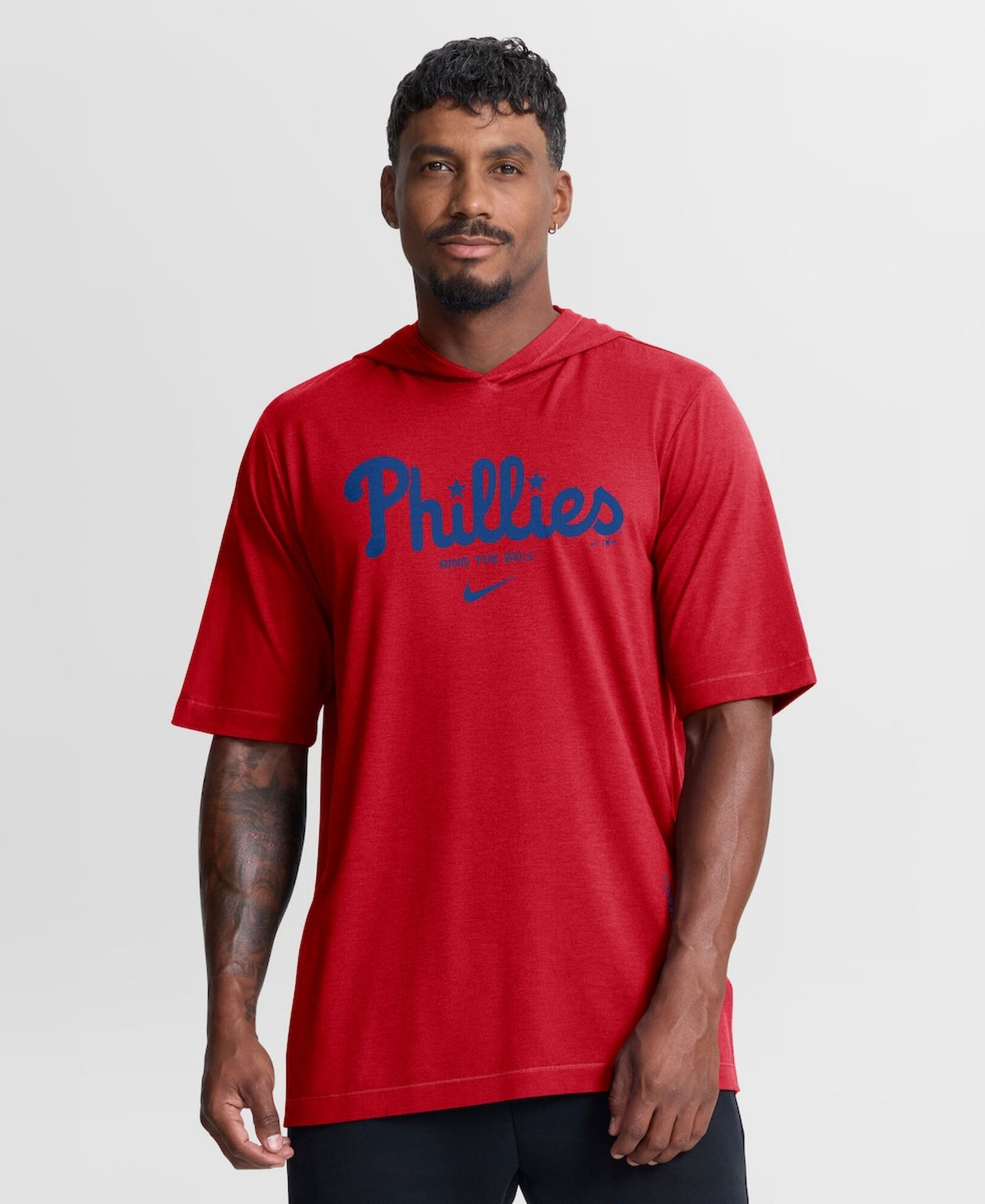 Men's Red Philadelphia Phillies Arched Wordmark Tri-Blend Hooded T-Shirt