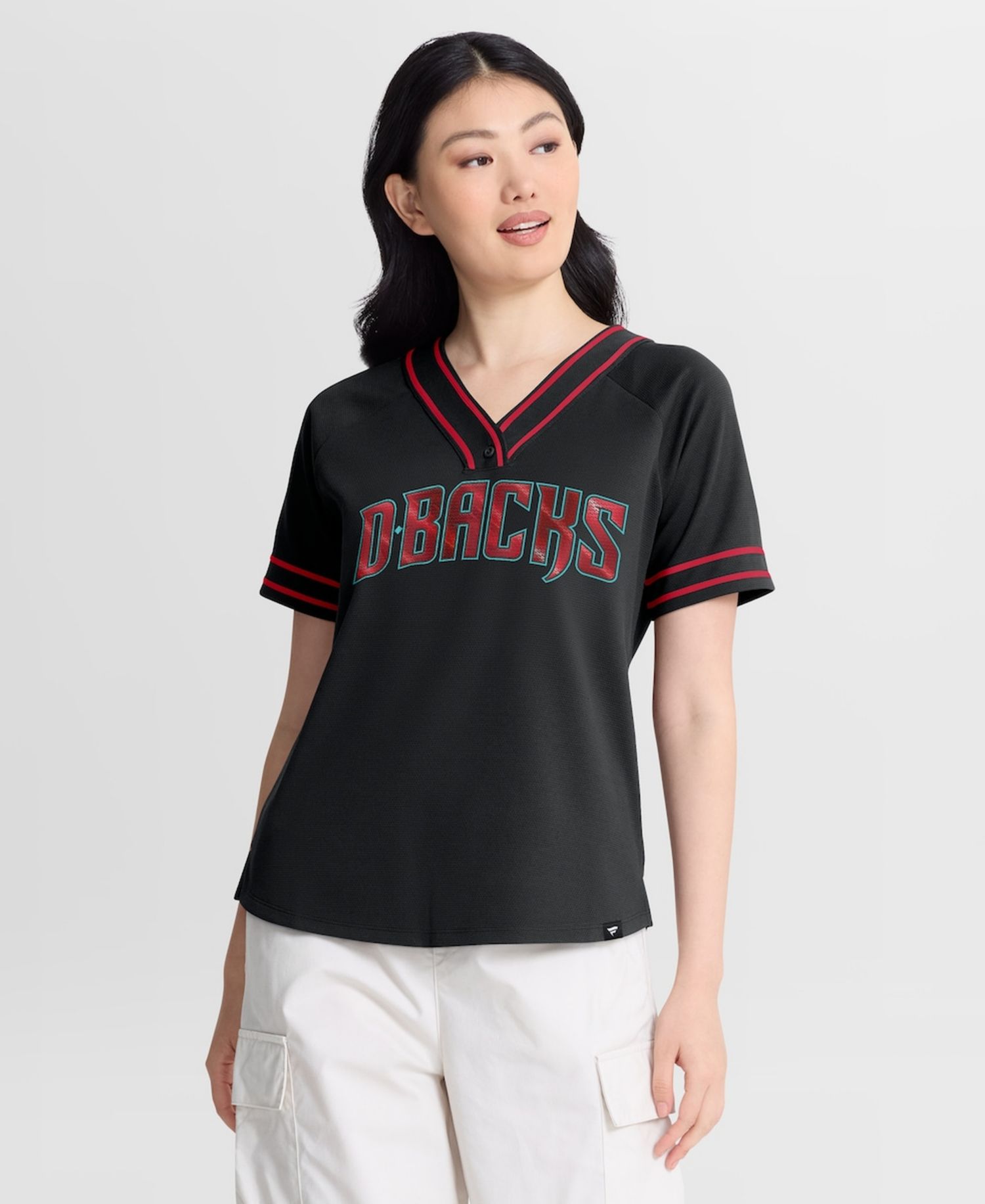 Women's Black Arizona Diamondbacks Diva Race Ahead Raglan V-Neck T-Shirt