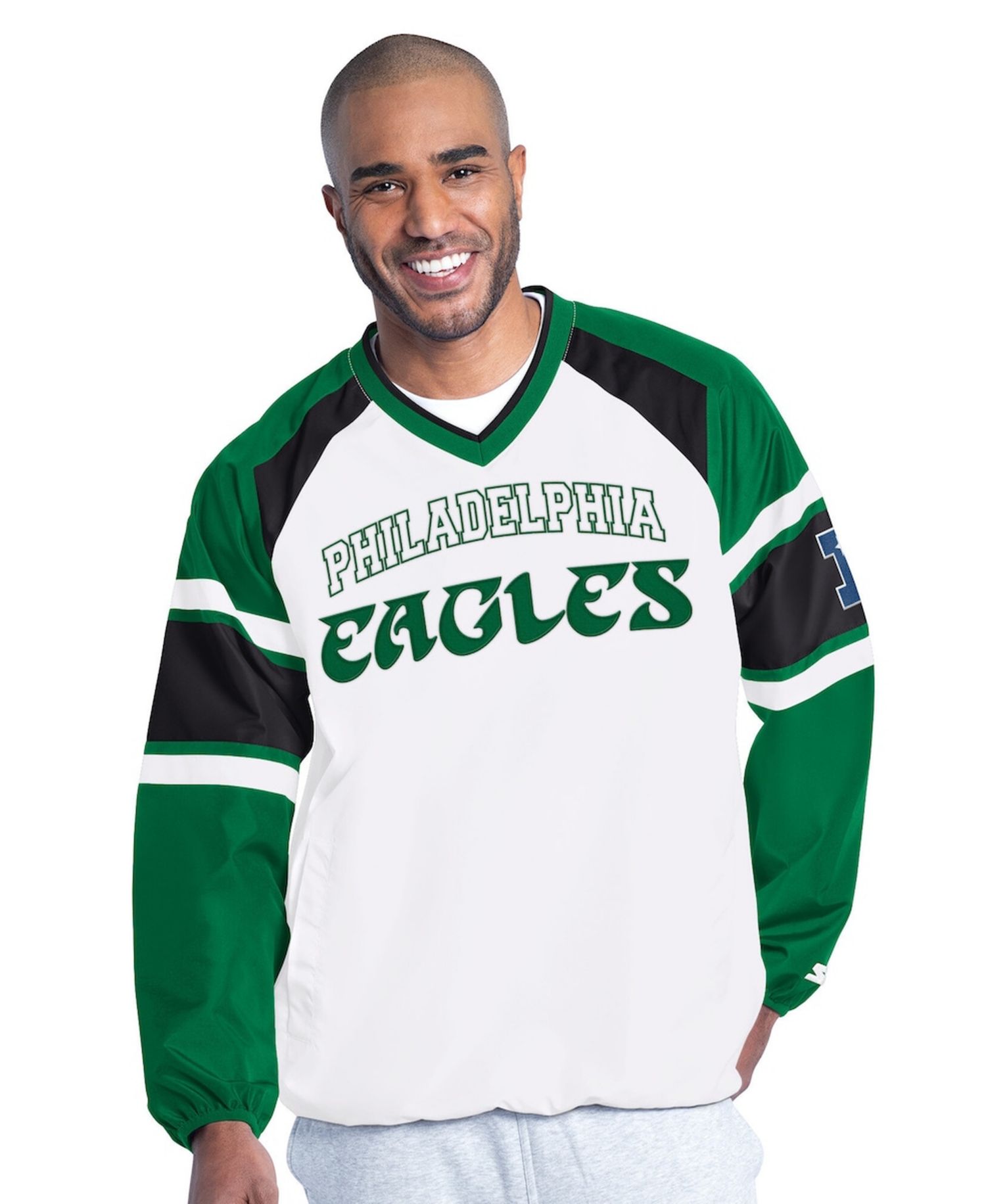 Men's White Philadelphia Eagles Infield Play Raglan Pullover Jacket