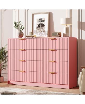 Modern 8-Drawer Fluted Dresser, 54" Wide Chest with Metal Handles, Multifunctional Storage for Bedroom Living Room