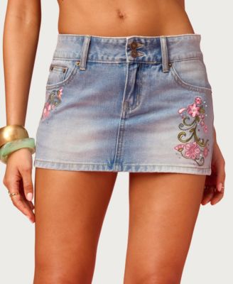 Women's Barbie Floral Embroidered Denim Mini Skirt