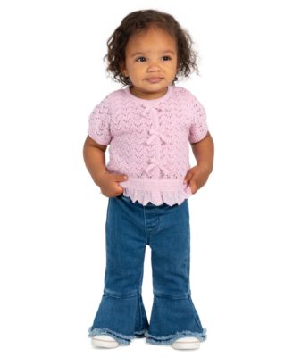 Baby Girls' Short-Sleeve Sweater and Denim Pant, 2-Piece Set