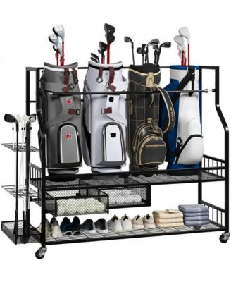 Golf Bag Storage Rack with Wheels, Heavy Duty Golf Organizer for 4-5 Bags, Rolling Storage Cart for Garage Basement Golf Equipment