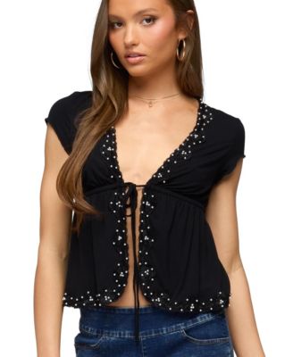 Women's Sepede Lacey Pearl Tie Front Top