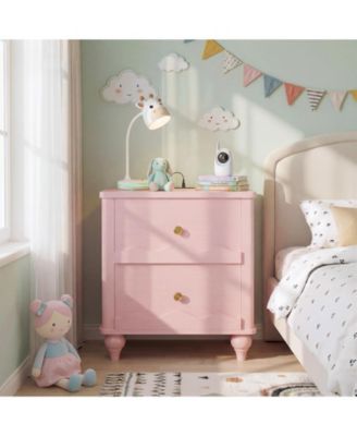 Wooden Nightstand with Charging Station, Storage Dresser with 2 Drawers