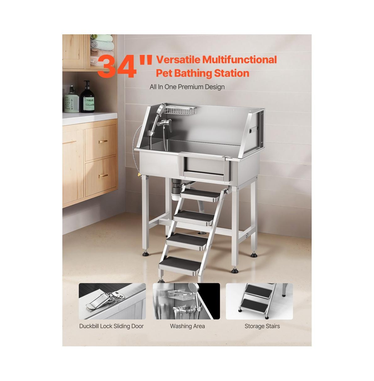 Ruie 34 inch Stainless Steel Dog Washing Station for Small to Medium Breeds