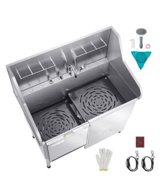 50 inch Stainless Steel Dog Washing Station with Ramp Faucet and Showerhead Left Door