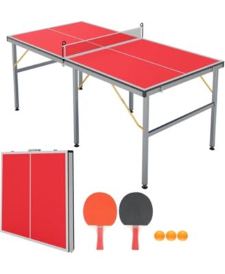 6x3 FT Folding Ping Pong Table Set, Portable Table Tennis Table with Net, Paddles and Balls, Space-Saving Indoor Outdoor Game Table
