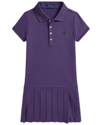 Girls' 2T-6X Pleated Stretch Mesh Polo Dress