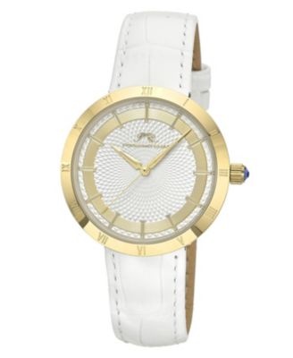 Porsamo Bleu Women's Monroe Genuine Leather Gold Tone and Watch 1491CMOL - White and gold tone