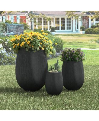 Egg-Shaped Lightweight Stone-Look Planter Set of 3 with Drainage