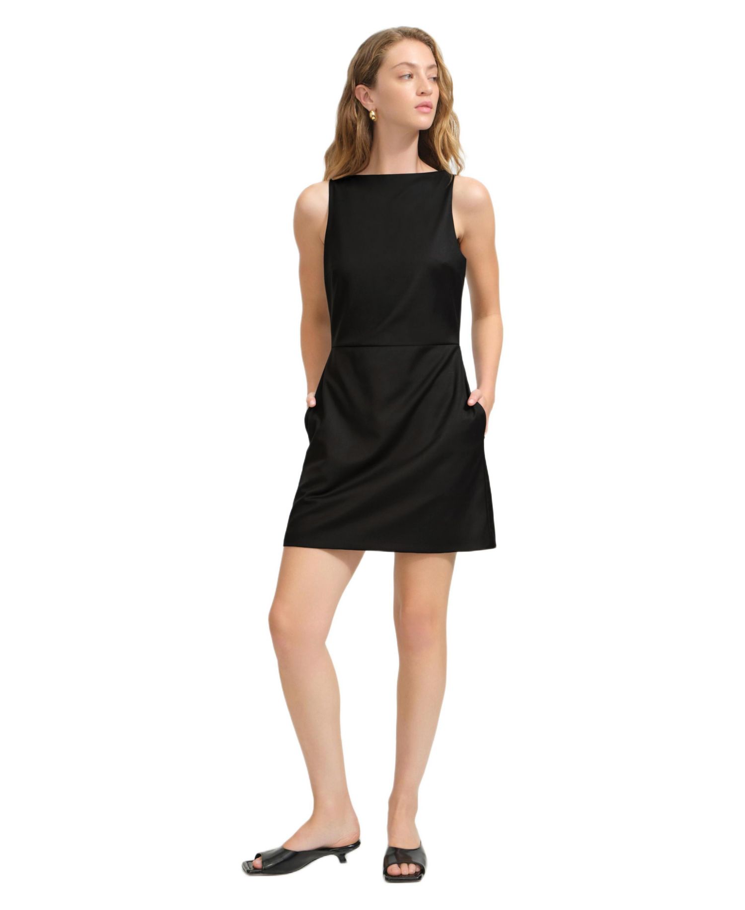 Women's Jessica Sleeveless Boat-Neck A-Line Dress with Pockets